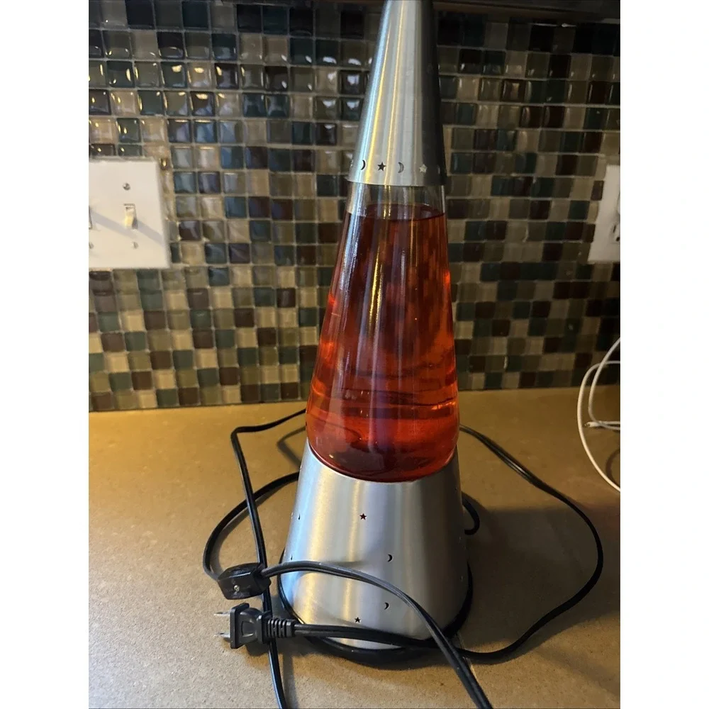 Vintage Moon and Stars‎ Glitter Lava Lamp Orange/Red  Silver Base